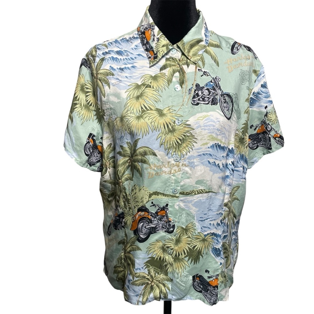 Harley-Davidson 100% Silk Button Down Tropical Shirt Hawaiian